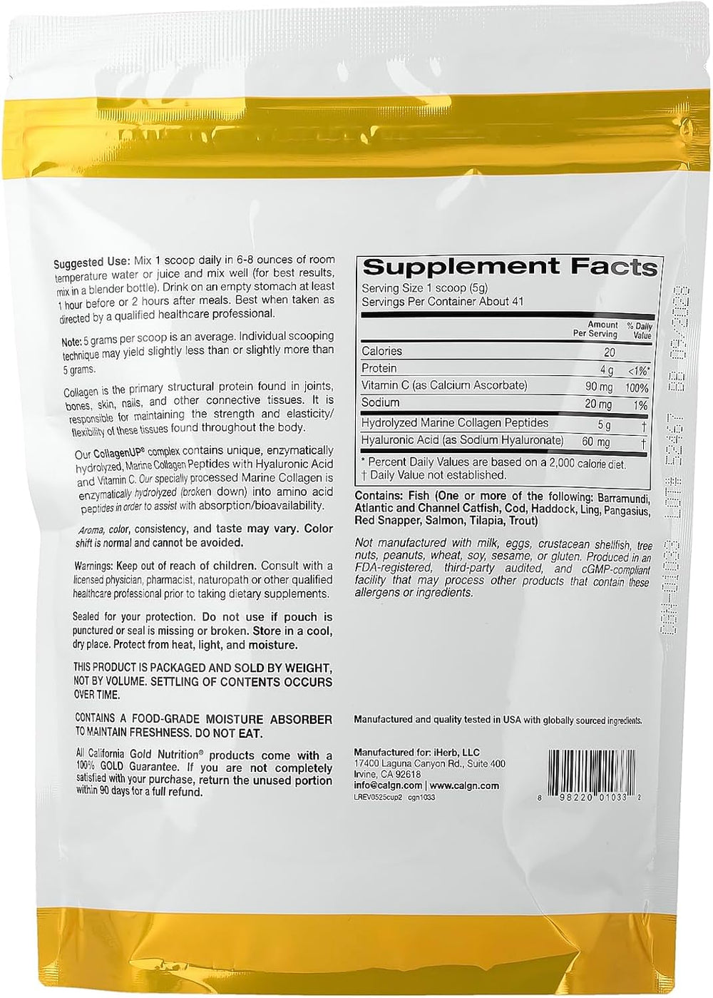 Collagen Peptides Powder with Hyaluronic Acid (California Gold)