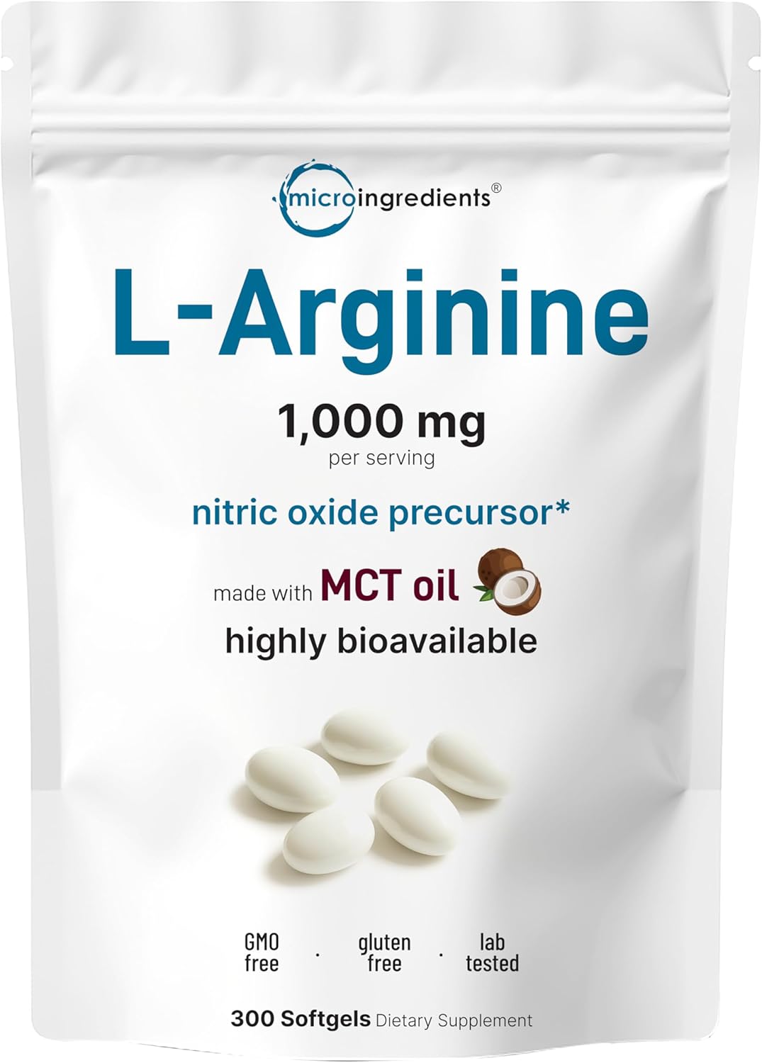 Micro Ingredients L-Arginine 1000mg with MCT Oil,
