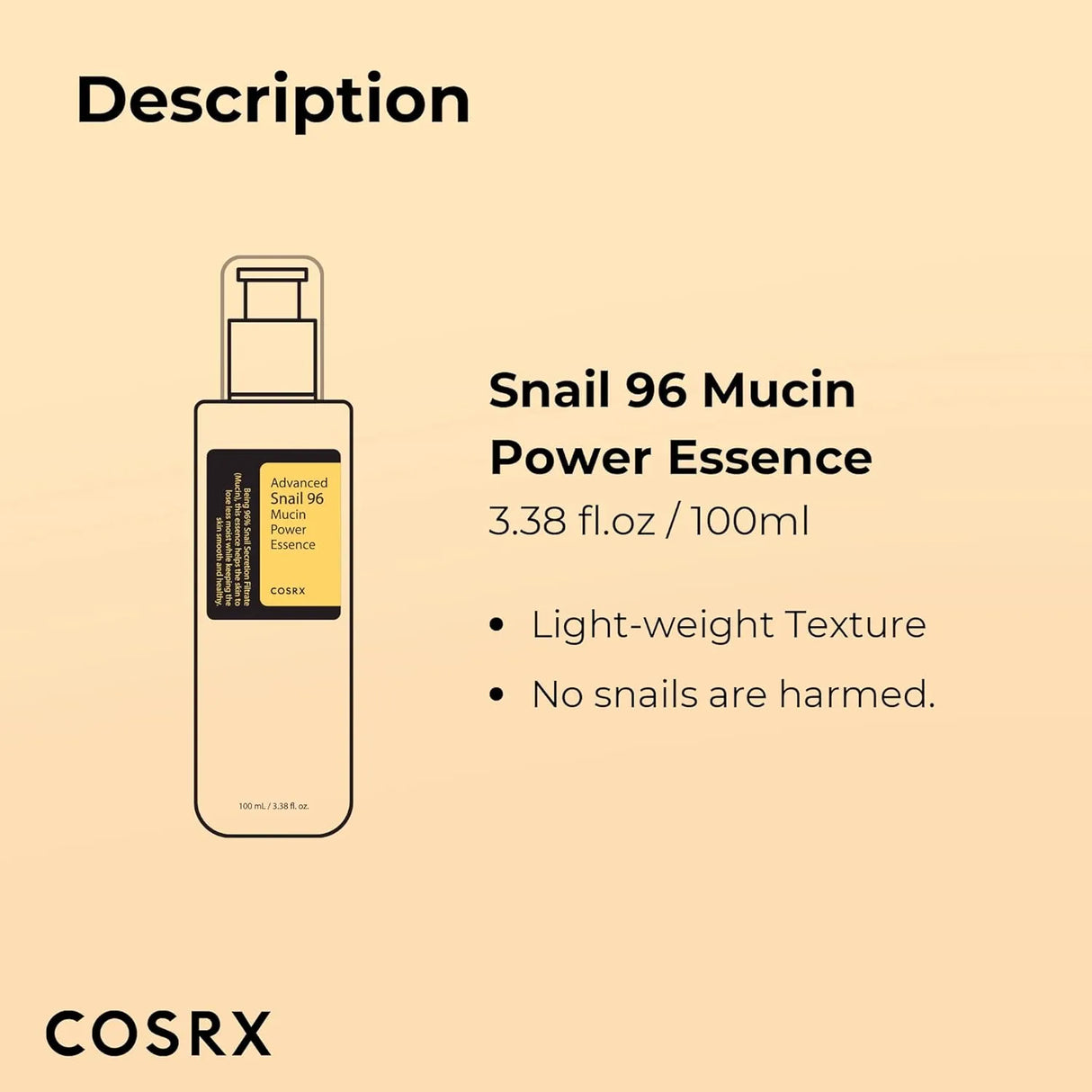 COSRX Snail Mucin 96% Power Repairing Essence 3.38 fl.oz 100ml - Kenya