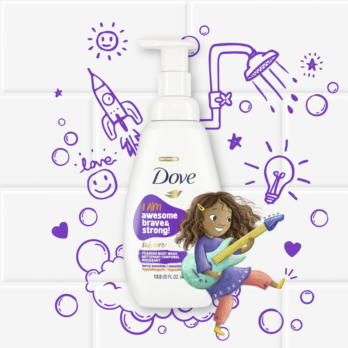 Dove Kids Care Foaming Liquid Body Wash Berry Smoothie Hypoallergenic Skin Care for Kids, 13.5 oz - Kenya