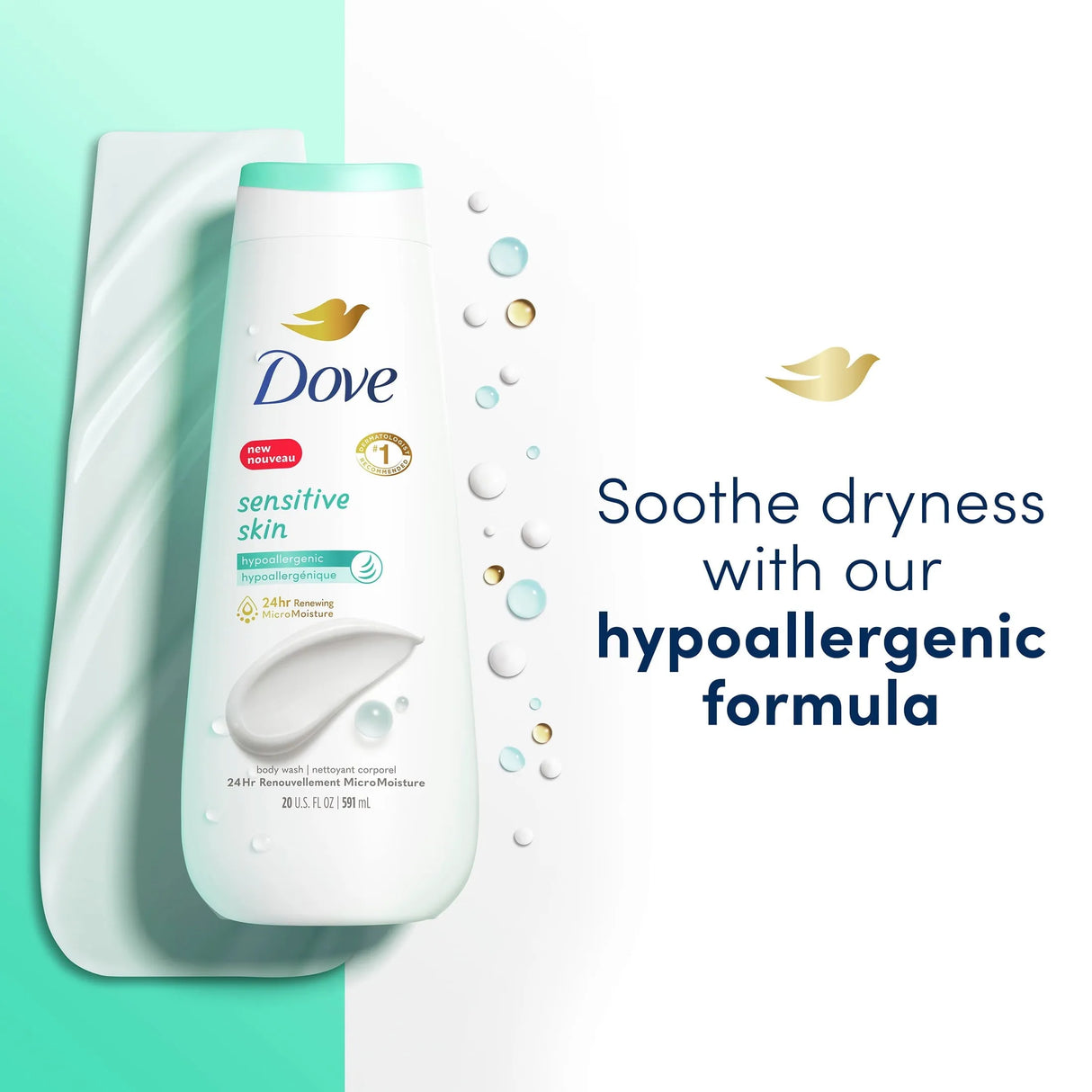 Dove Sensitive Skin Long Lasting Gentle Hypoallergenic Body Wash, 20 fl oz - Kenya