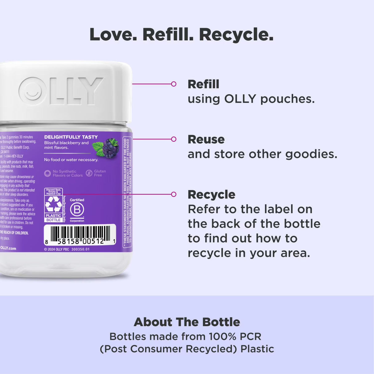OLLY Restful Sleep Gummies, Blackberry, 110 ct.