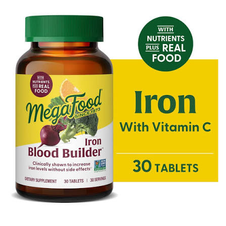 MegaFood Blood Builder Iron Supplement, Energy Support, Vegan, 30 Tablets