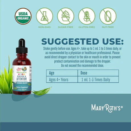 Mary Ruth's Organic Kids Focus & Attention Liquid Drops - Kenya