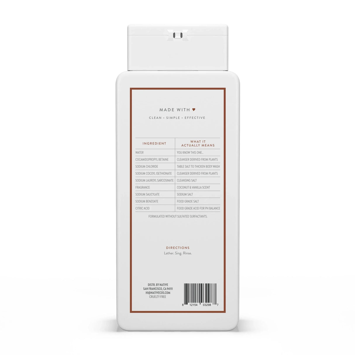 Native Body Wash, Sulfate Free, Coconut & Vanilla - Kenya