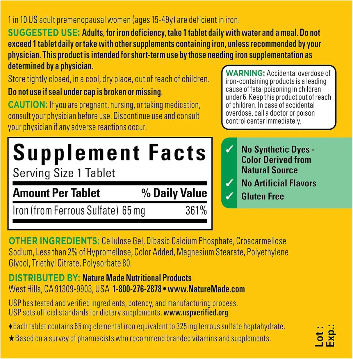 Nature Made Iron 65 mg (325 mg Ferrous Sulfate) Tablets - Kenya