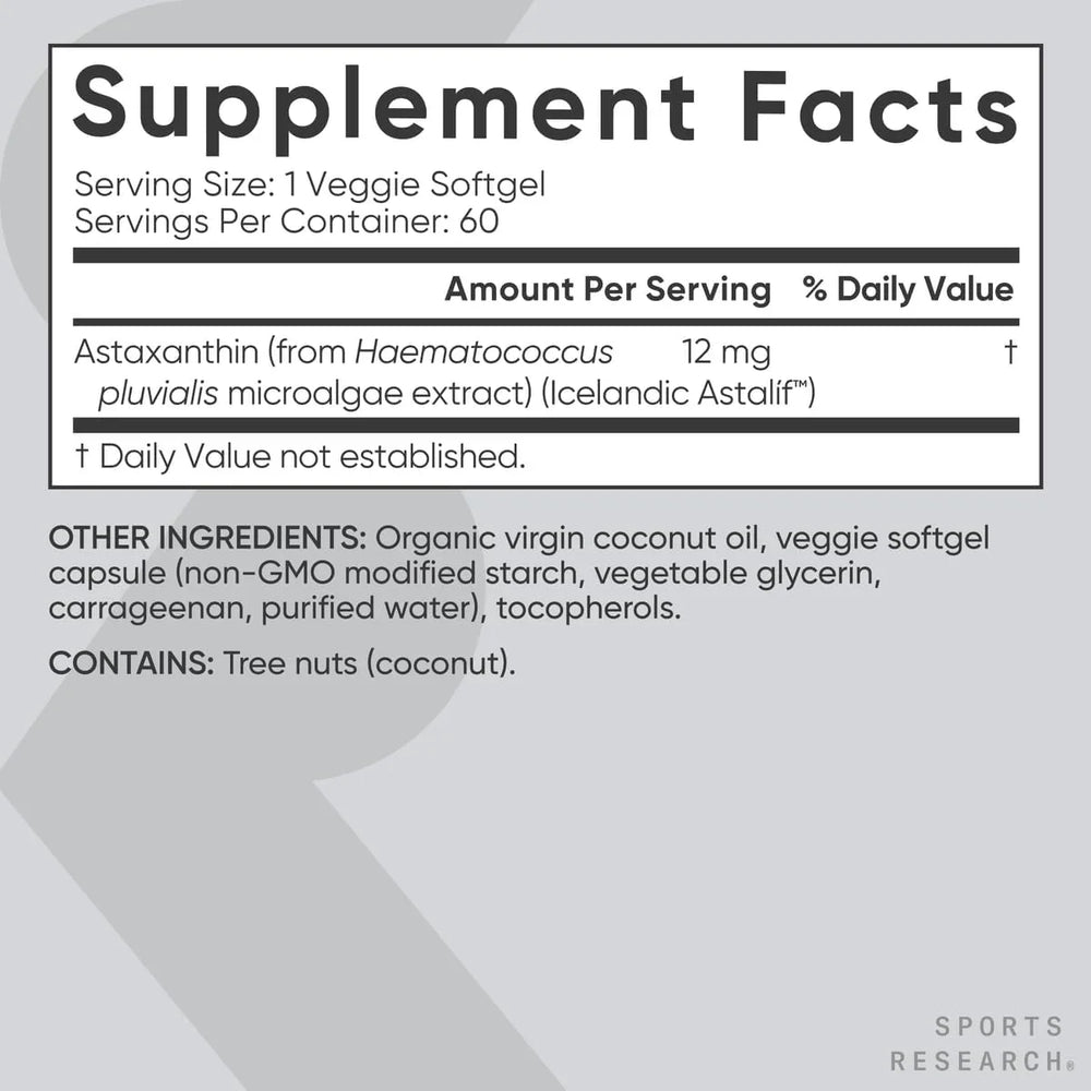 Sports Research Vegan Astaxanthin 12mg with Organic Coconut Oil - Kenya