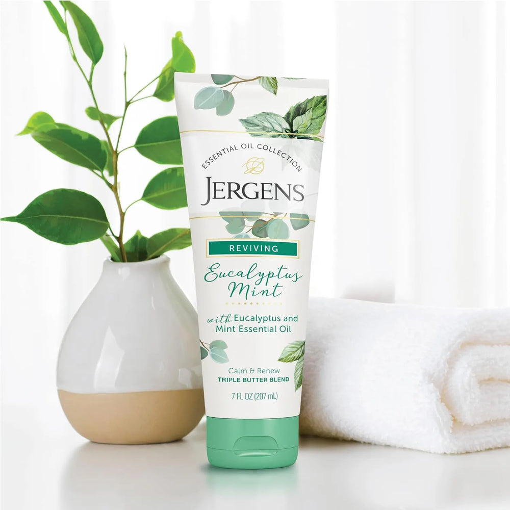 Jergens Eucalyptus Mint, Infused with Essential Oils, Helps to Relieve Stress, for All Skin Types, Great Size for Travel, 7 Fluid Ounce - Kenya