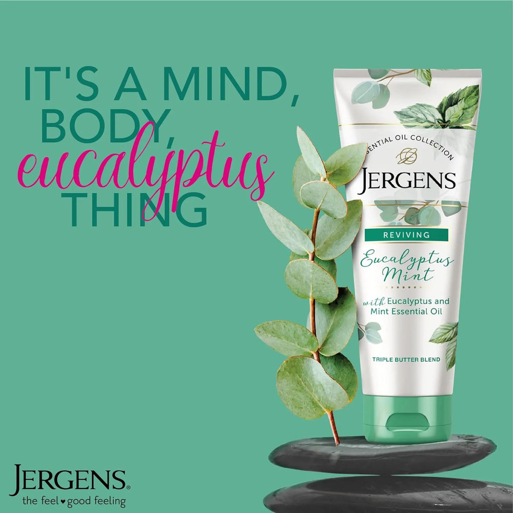 Jergens Eucalyptus Mint, Infused with Essential Oils, Helps to Relieve Stress, for All Skin Types, Great Size for Travel, 7 Fluid Ounce - Kenya