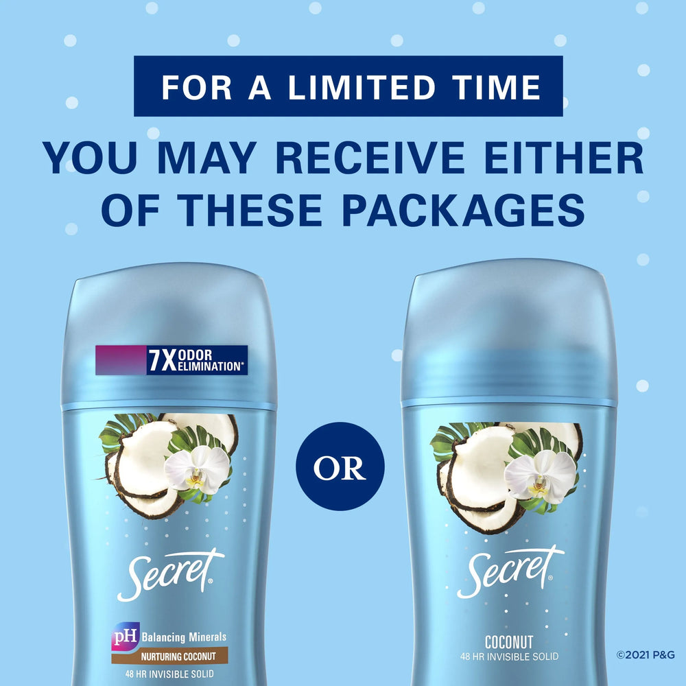 Secret Invisible Solid Antiperspirant Deodorant, Coconut Scent, 2.6 oz - Kenya