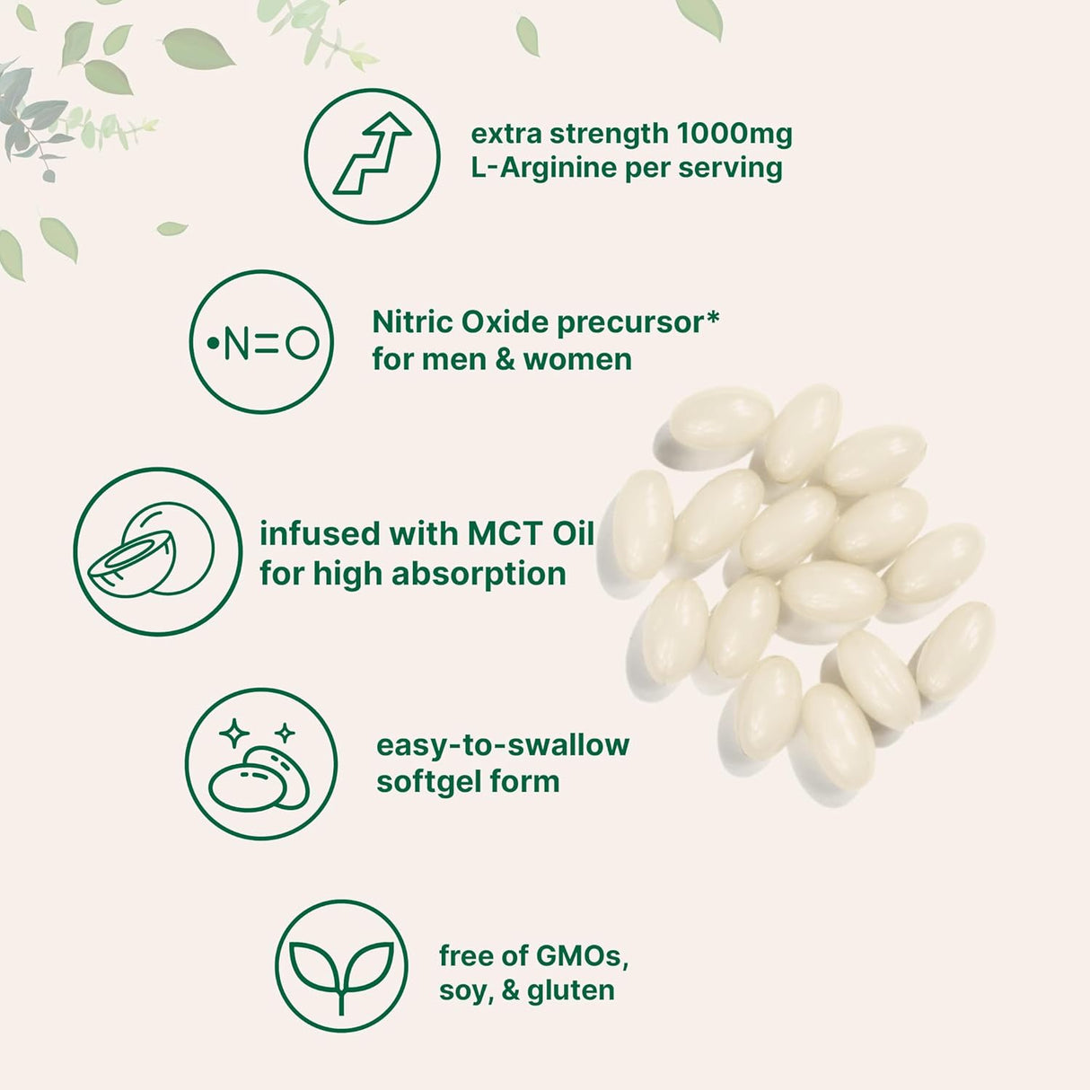 Micro Ingredients L-Arginine 1000mg with MCT Oil,