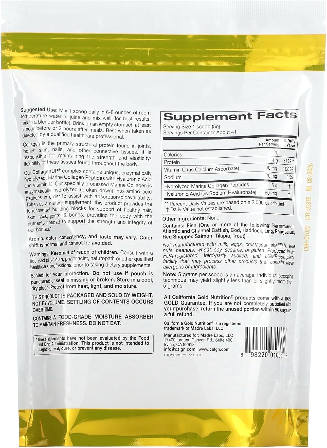 California Gold Nutrition CollagenUP®, Hydrolyzed Marine Collagen