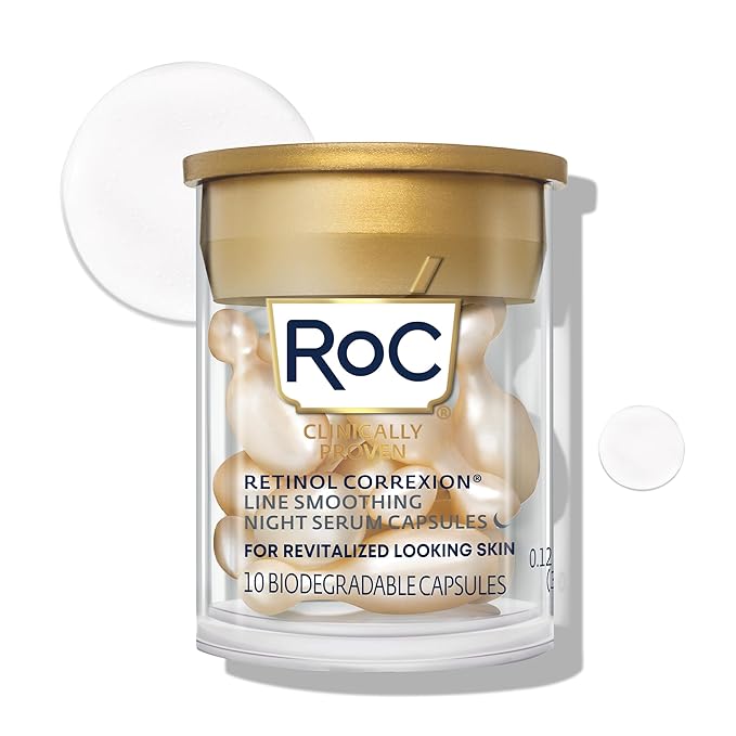 RoC Retinol Correxion Line Smoothing Night Serum Capsules, Daily Anti-Aging Skin Care Treatment for Fine Lines, Dark Spots, Acne Scars, 10 Count