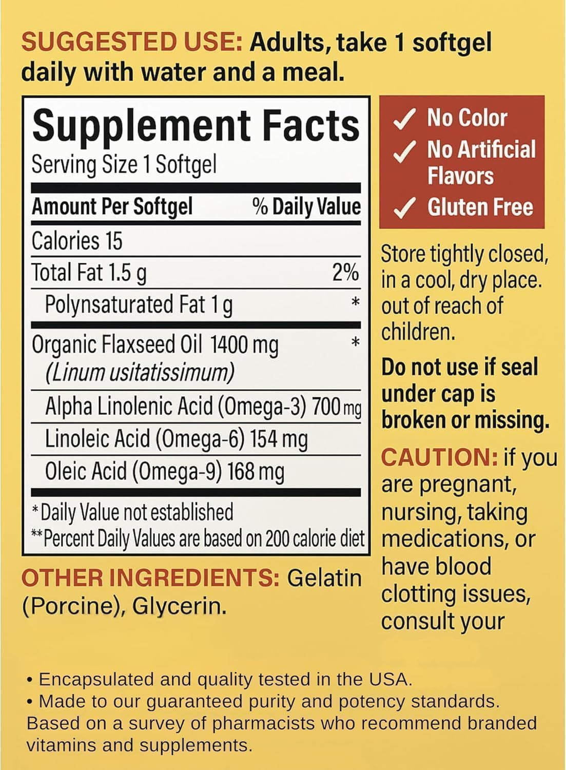 Nature Made Flaxseed Oil 1400 mg Softgels, 300 ct.