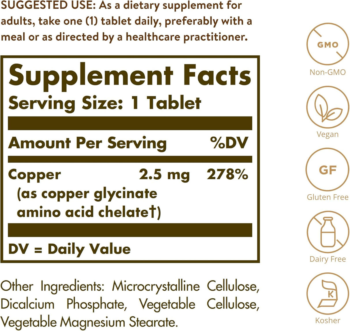 Solgar Chelated Copper, 100 Tablets