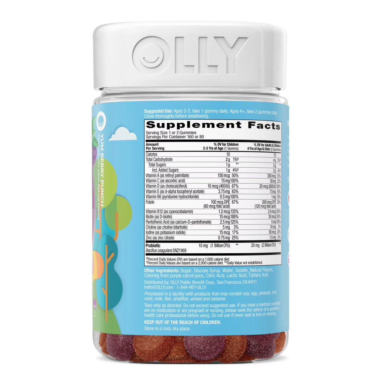 OLLY Kids Multivitamin + Probiotic Gummy, Berry, 160 ct.