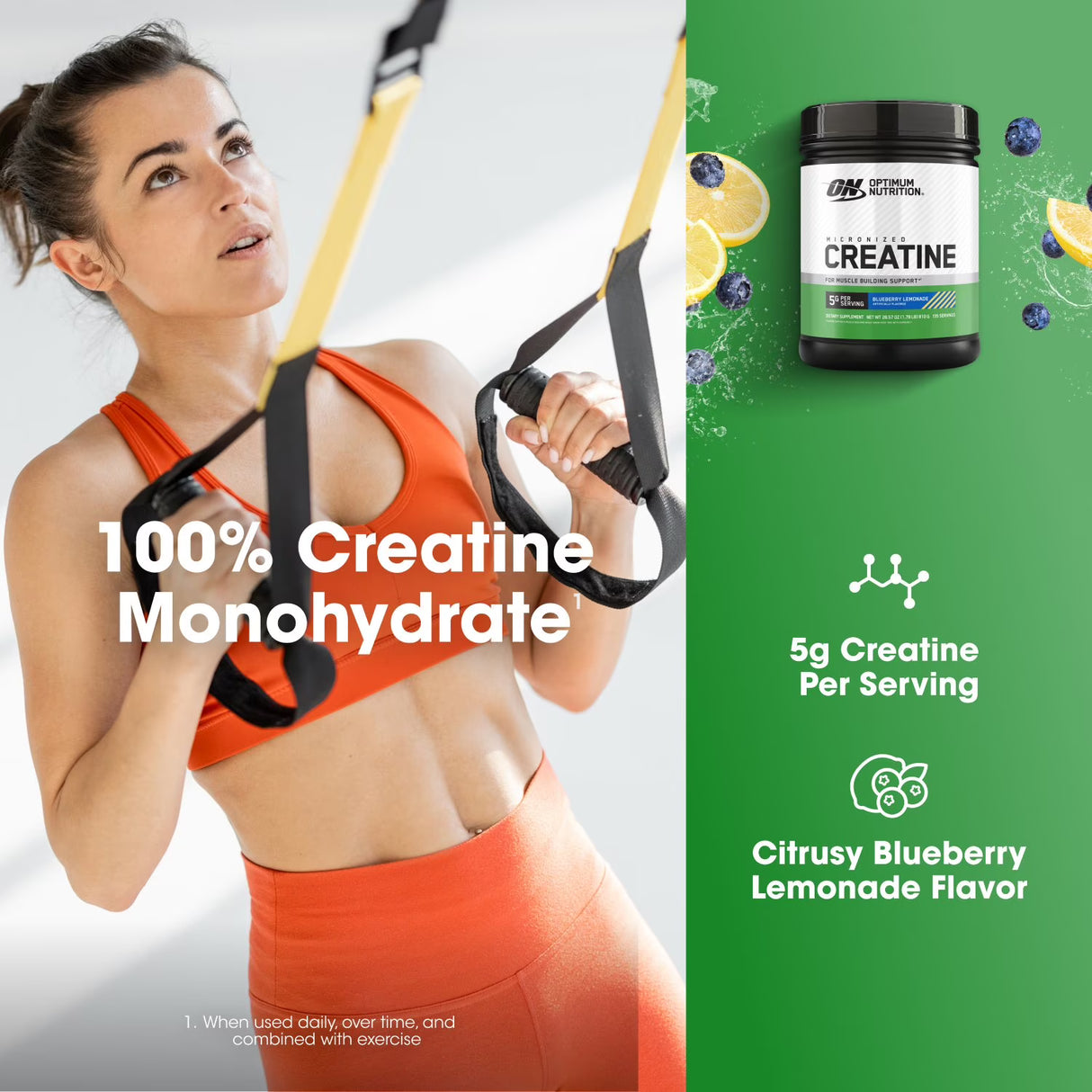 Optimum Nutrition Micronized Creatine, Blueberry Lemonade 810G