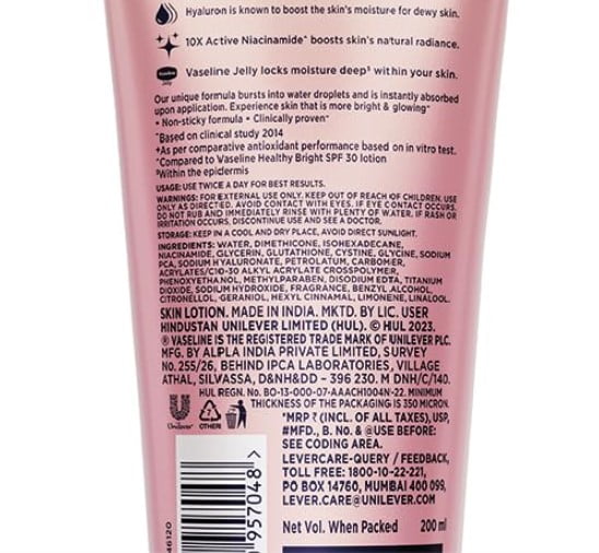 Vaseline Lotion, Pro VitaB3 Serum-Boost, Supple & Soft 7.5 200 ml