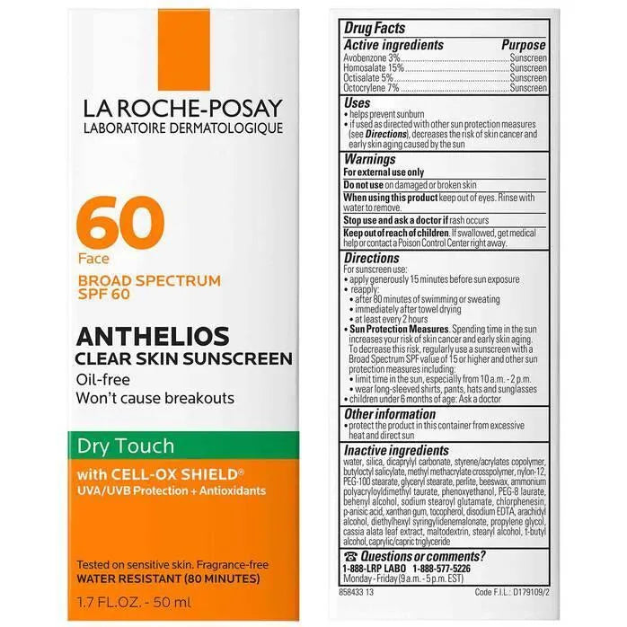 La Roche-Posay Anthelios Clear skin Dry Touch Sunscreen SPF60 (50ml)