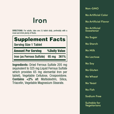 Nature's Bounty Iron 65mg, 325 mg Ferrous Sulfate - Kenya