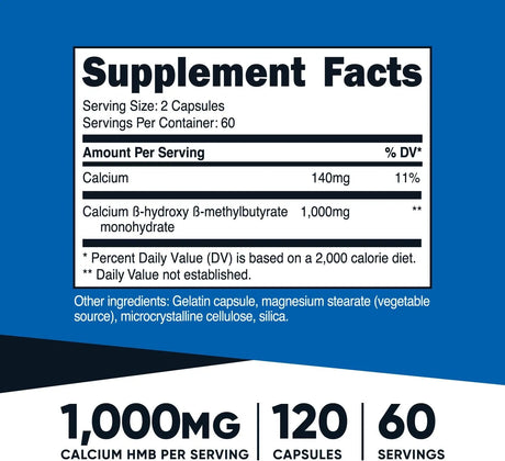 Nutricost HMB (Beta-Hydroxy Beta-Methylbutyrate) 1000mg (240 Capsules) - 500mg Per Capsule - Kenya