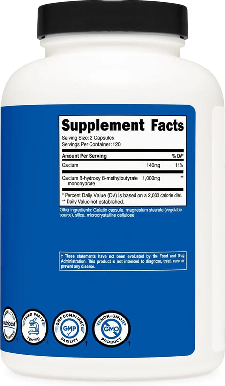 Nutricost HMB (Beta-Hydroxy Beta-Methylbutyrate) 1000mg (240 Capsules) - 500mg Per Capsule - Kenya