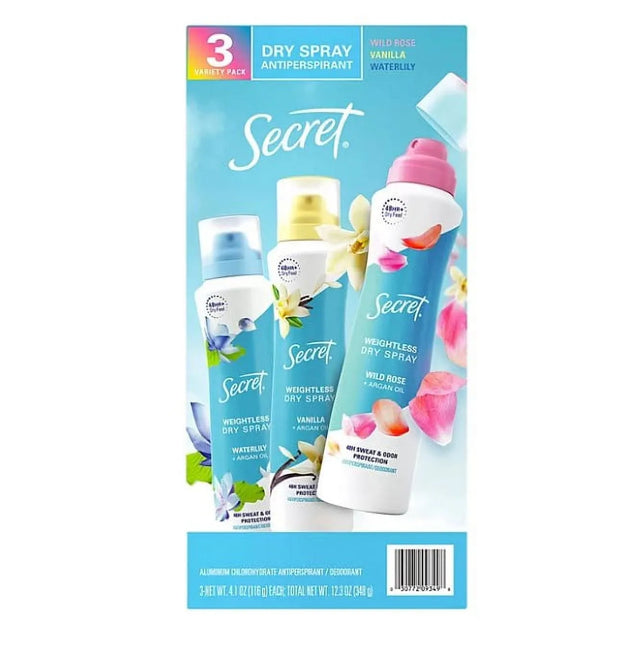 Secret Dry Spray Antiperspirant Deodorant for Women, Vanilla, Wild Rose and Waterlily (4.1 oz., 3 pk.) - Kenya