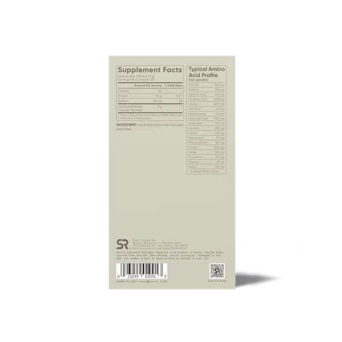 Sports Research Hydrolyzed Collagen Peptides Powder 454g