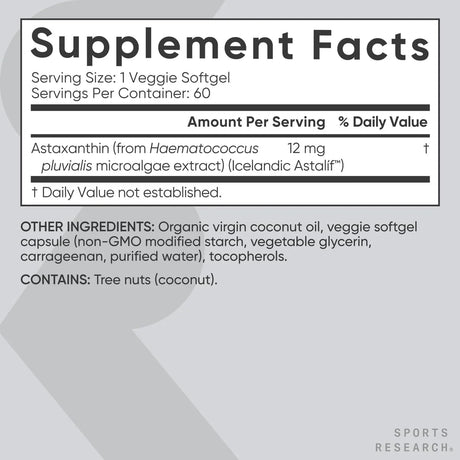 Sports Research Vegan Astaxanthin 12mg with Organic Coconut Oil - Kenya
