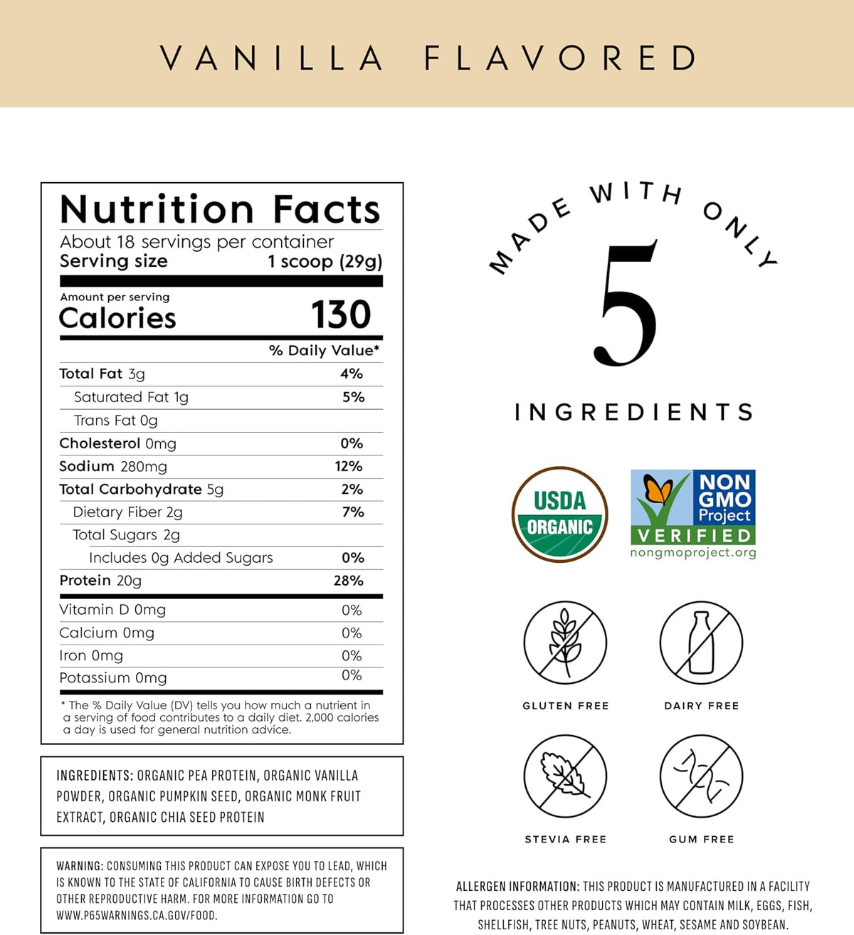 Truvani Organic Plant Based Protein Powder | Vanilla 534g