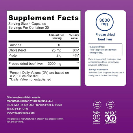 Vital Proteins Beef Liver Capsules 120 Count - Kenya