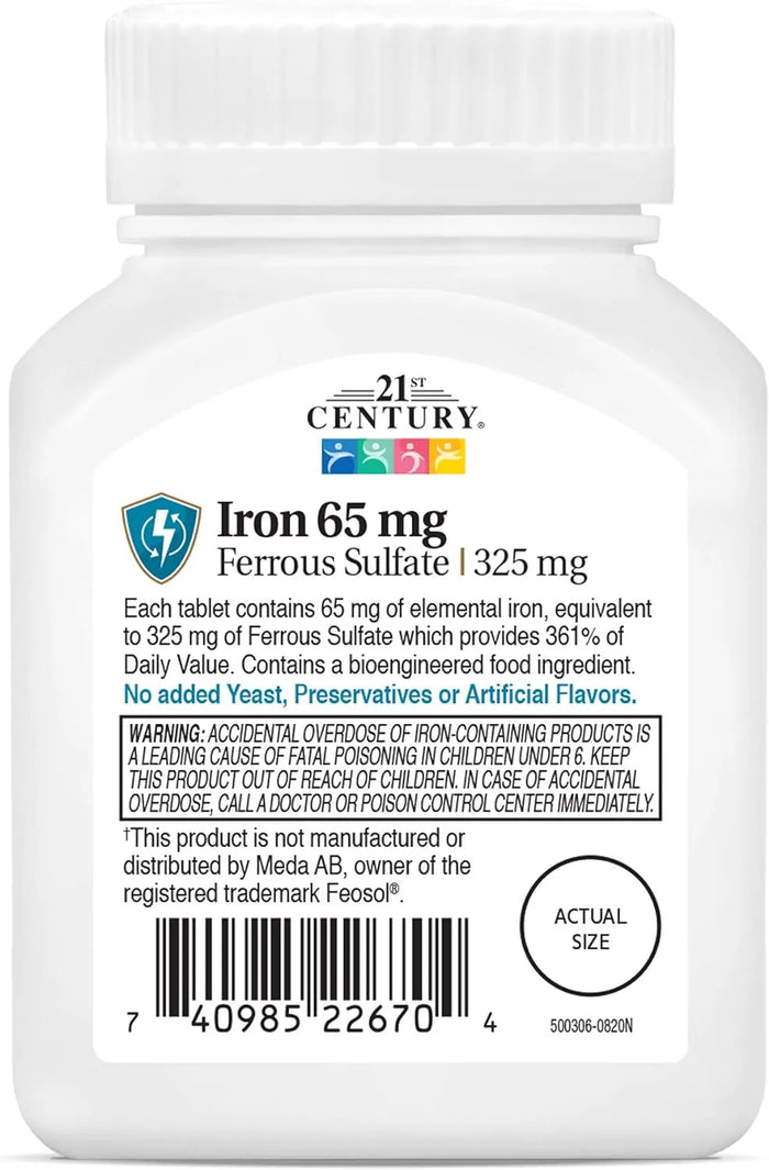 Iron 65 mg Ferrous Sulfate 325 mg Tablets, 120 Count