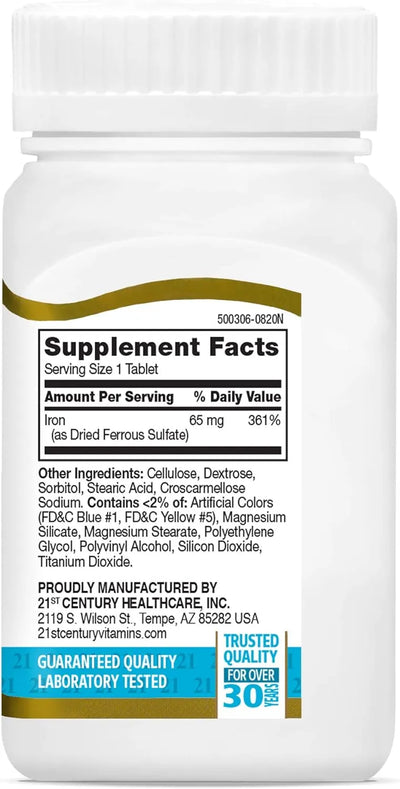Iron 65 mg Ferrous Sulfate 325 mg Tablets, 120 Count - view 8
