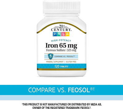 Iron 65 mg Ferrous Sulfate 325 mg Tablets, 120 Count - view 1
