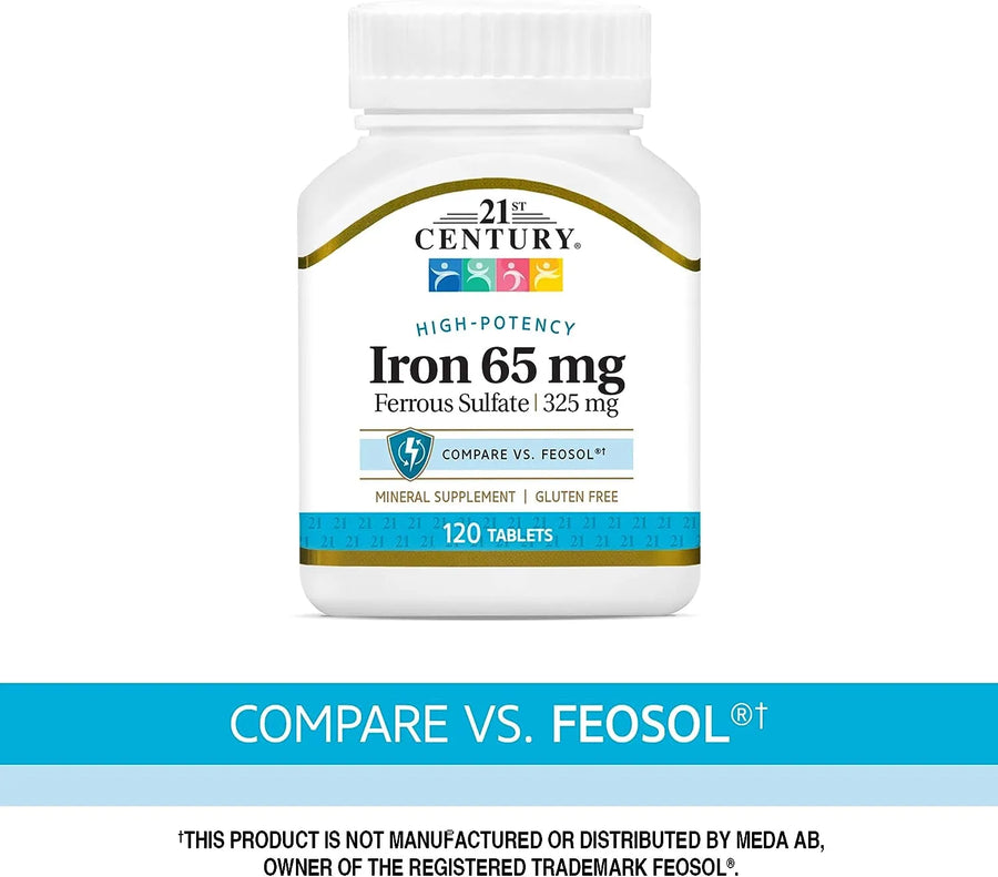 Iron 65 mg Ferrous Sulfate 325 mg Tablets, 120 Count