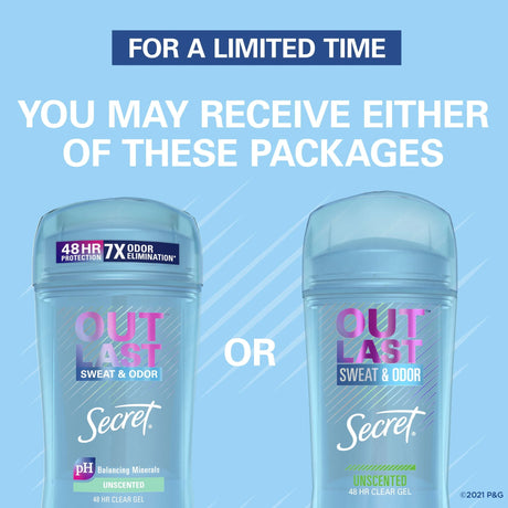 Secret Outlast Clear Gel Antiperspirant Deodorant for Women, Unscented 2.6 oz - Kenya