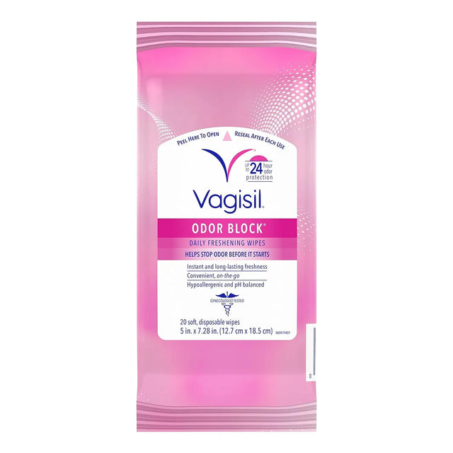 Vagisil Odor Block Daily Freshening Wipes for Feminine Hygiene, 20 Wipes - Kenya